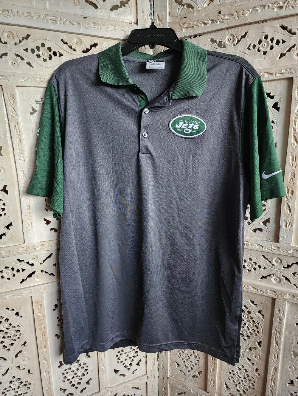 NFL New York Jets Nike Dri-Fit Polo Shirt- Mens Size Large- Green, Grey